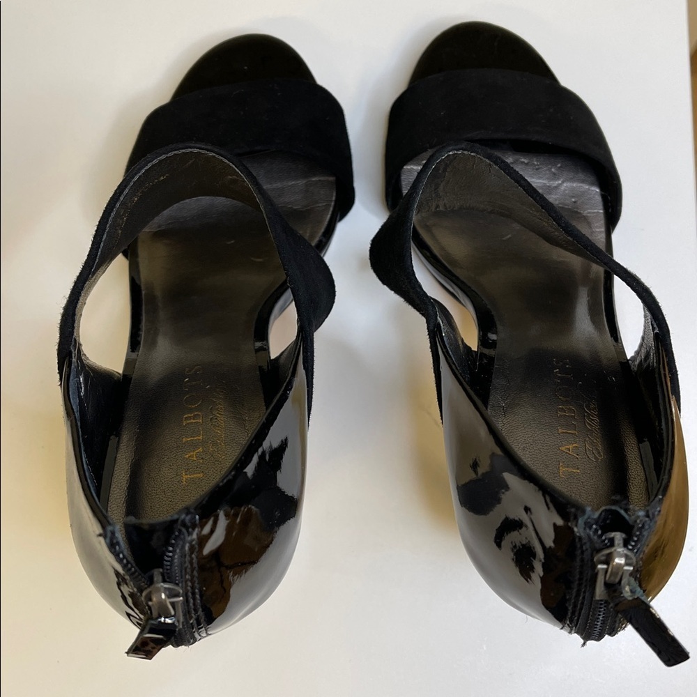 Talbots Black Strappy Heeled Sandals | Size 9B | Suede & Patent Mix | GUC - Picture 4 of 7